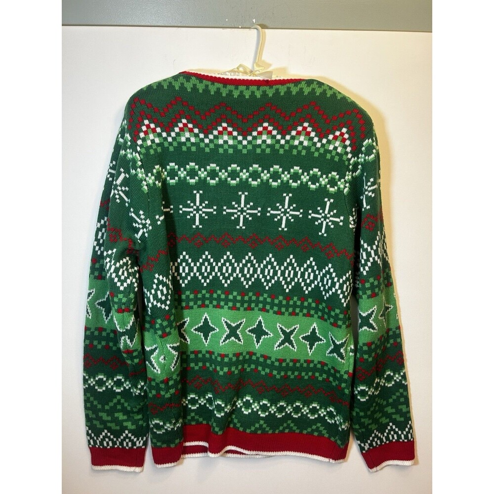 Holiday Time XL Ugly Christmas Sweater Cow Reindeer Bells Green Red Unisex Xmas - Picture 15 of 16